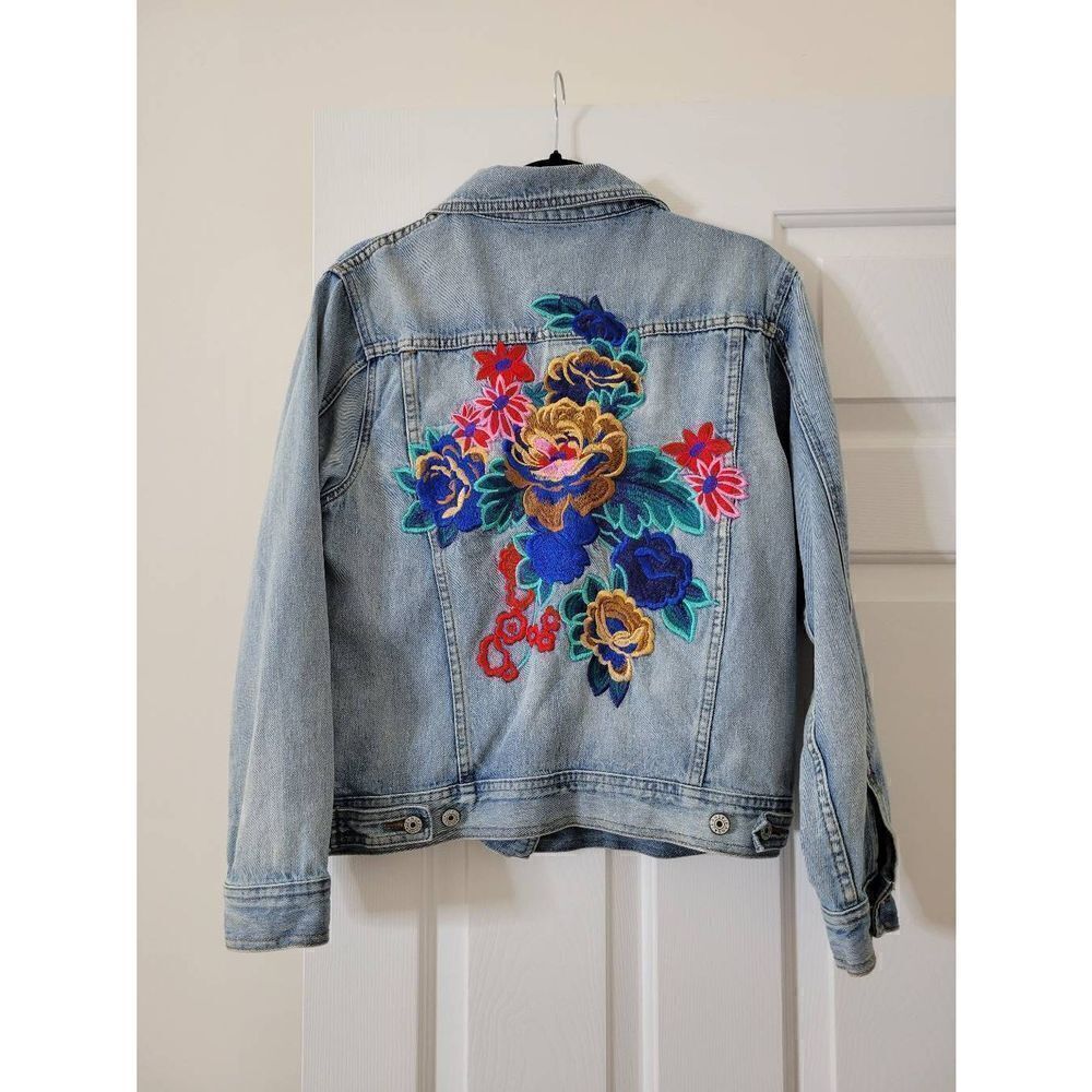 Sunset + Spring floral embroidery denim jacket S